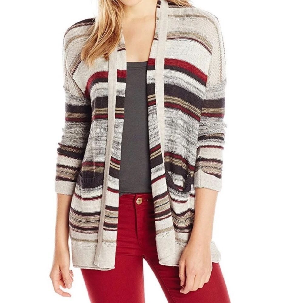 Billabong Outside the Lines Open Striped Cardigan with Pockets Size Medium NWT